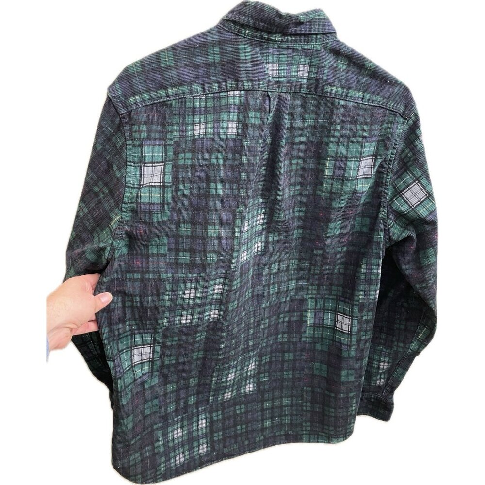 J Crew Corduroy Button Up Shirt Mens Large Blue Green Plaid Classic Pockets - Picture 3 of 11